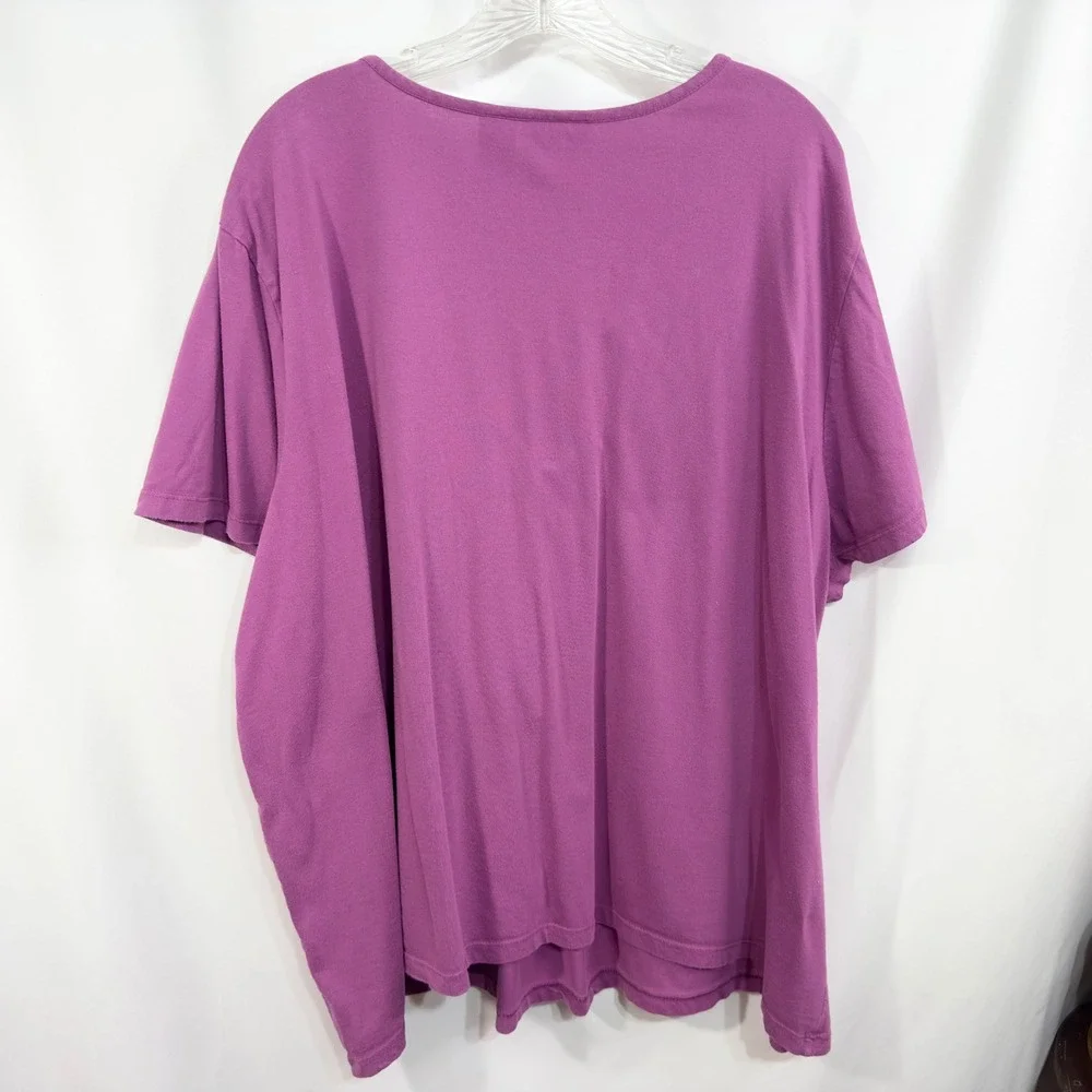 Liz & Me Plus Size 30W 32W Top 4X‎ Purple Floral Top V Neck Short Sleeve 350